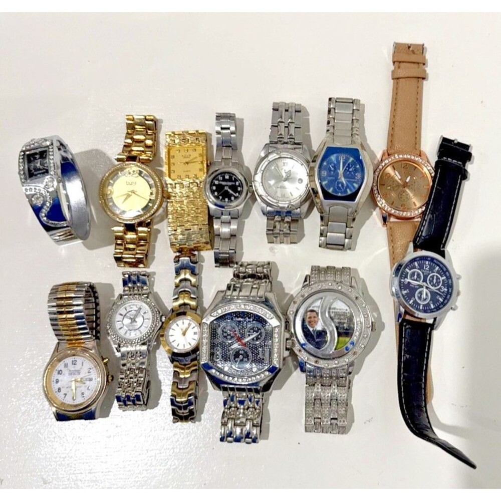 Wristwatch Lot of 13  Vintage to Modern Gold Silver Tone Leather Need Batteries
